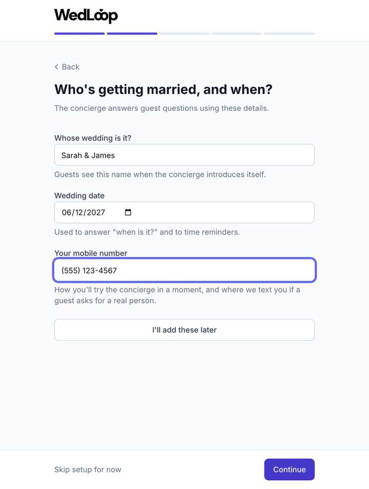 The event details the concierge answers from.